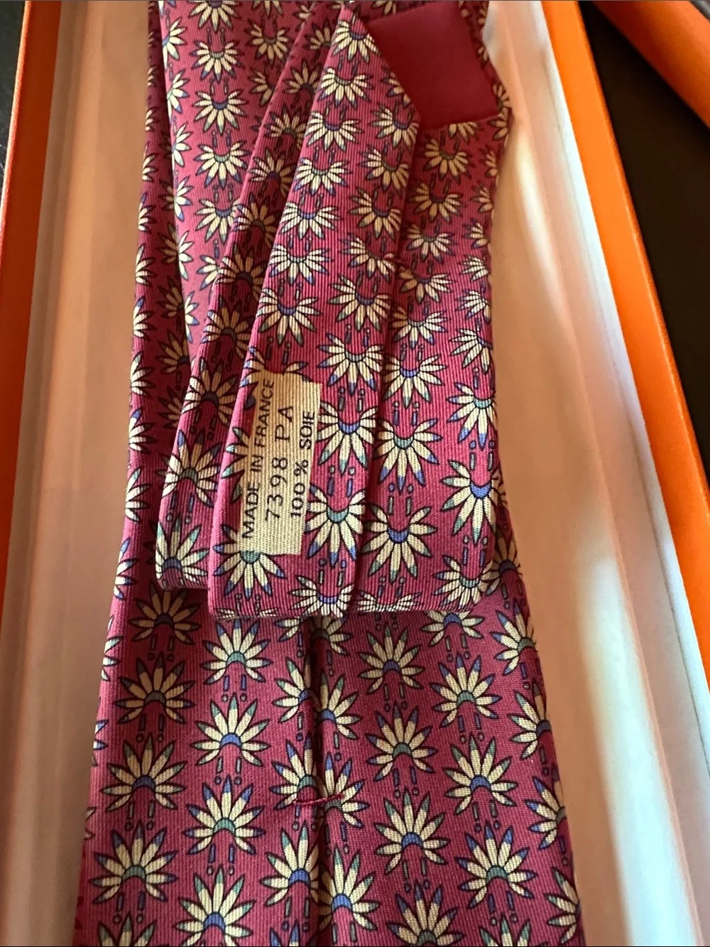 Hermes Burgundy silk tie
